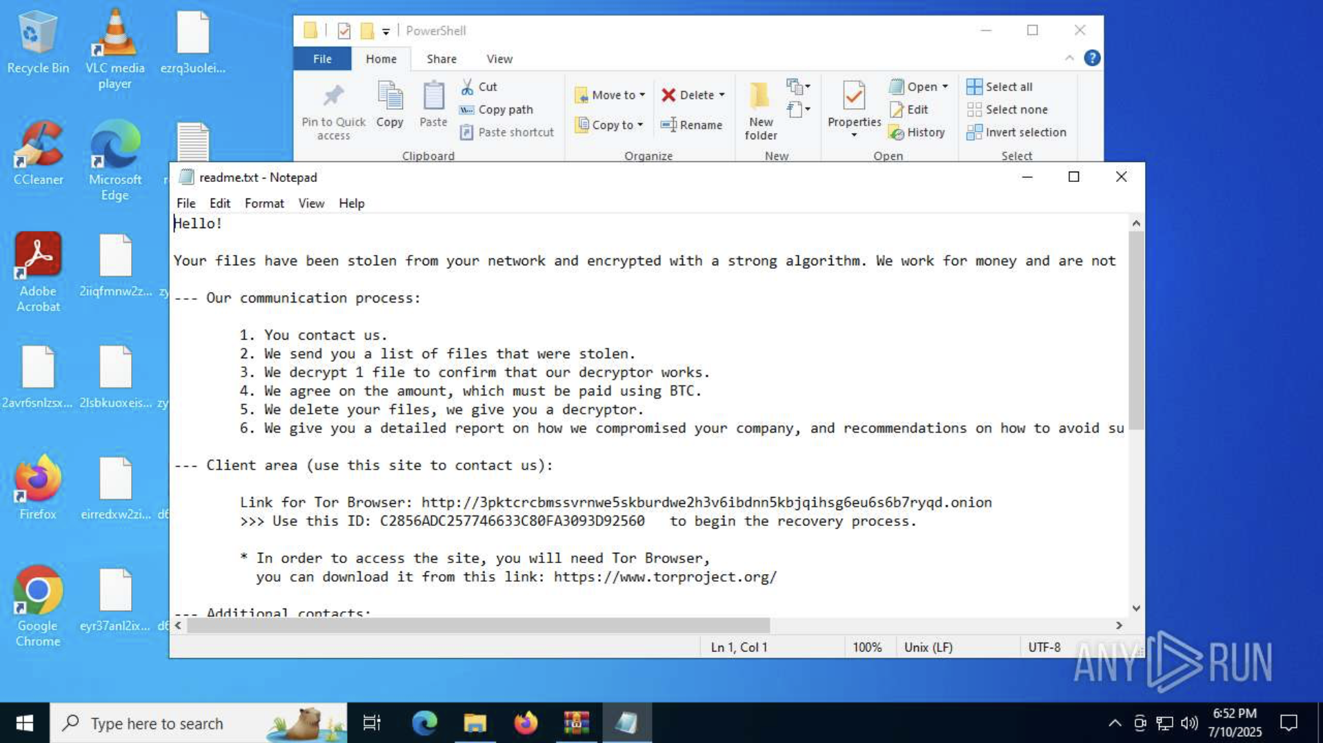 DragonForce ransom note in Sandbox