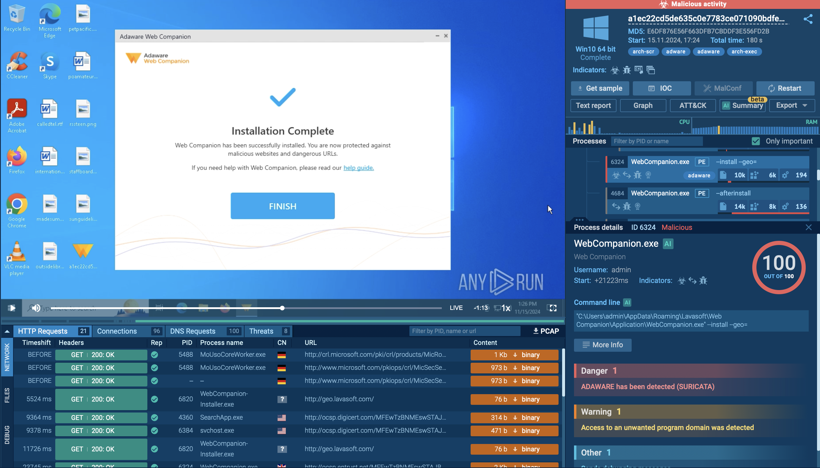 Adware analysis in ANY.RUN