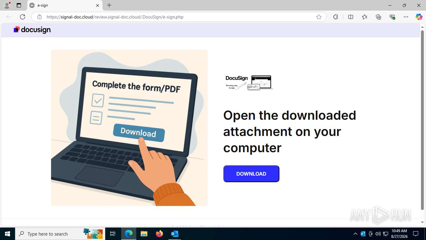 The DocuSign-branded download page