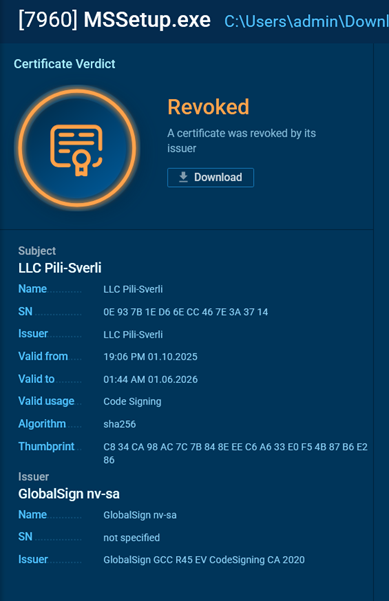A certificate revoked by issuer