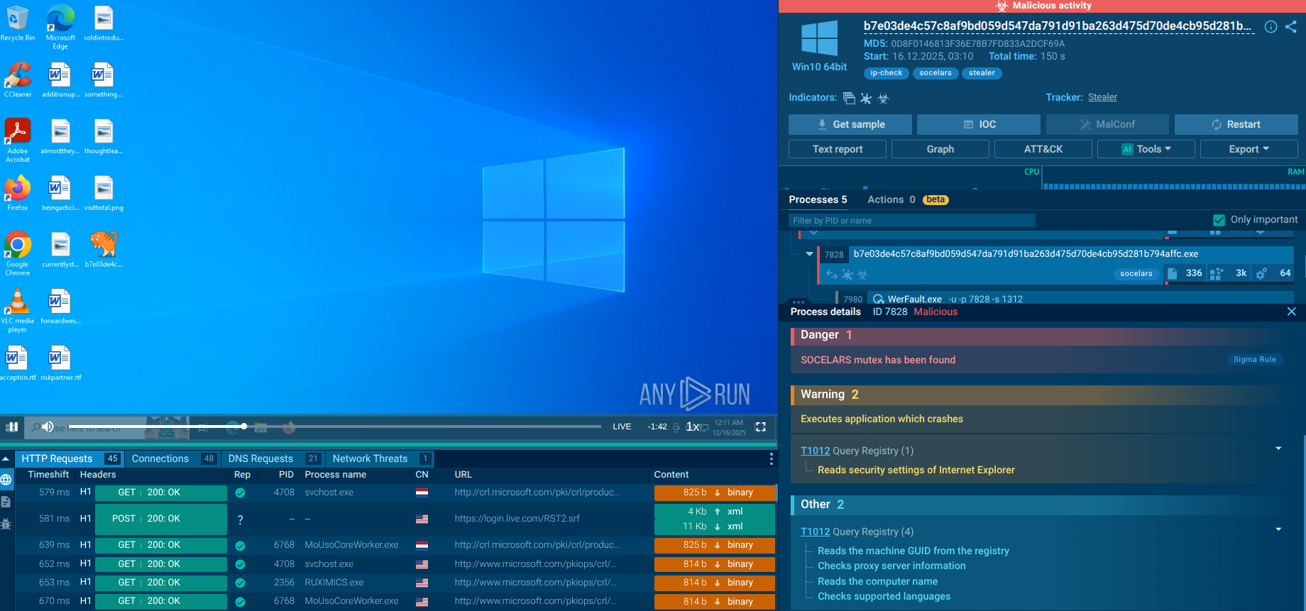 Socelars malware analysis in Interactive Sandbox