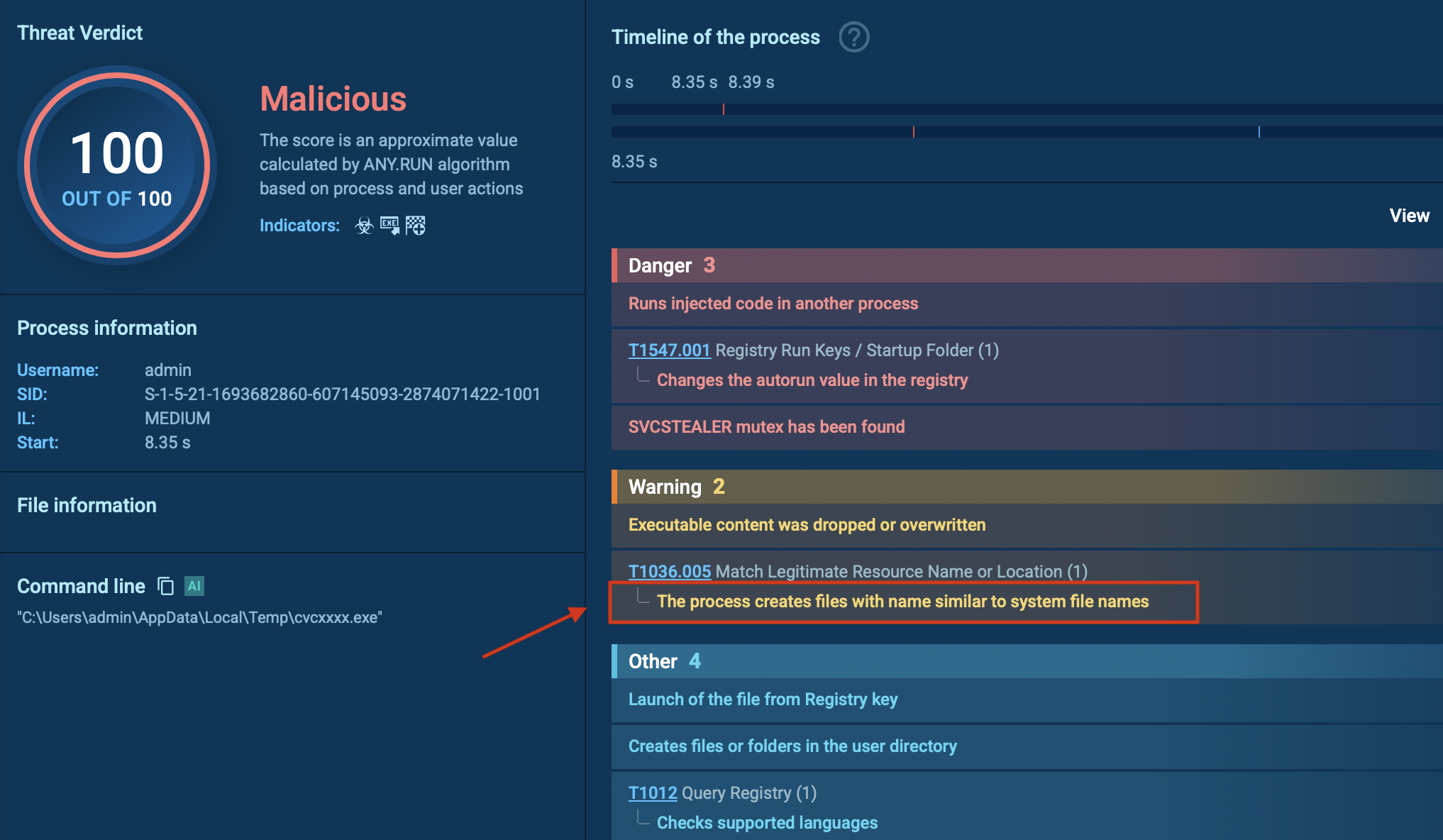 SVCStealer process in ANY.RUN Sandbox